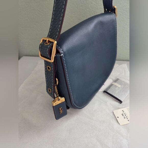 Coach Saddle With Colorblock Python Detail Crossbody Shoulder Bag In Denim Blue - Picture 10 of 12